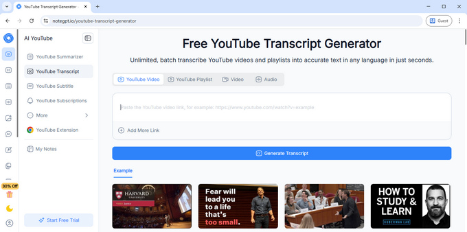 05 NoteGPT YouTube Transcript Generator