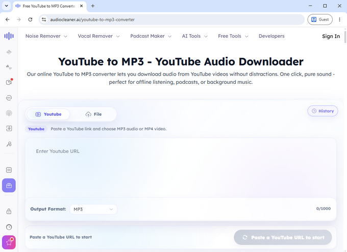 03 Site ca MP3Cow - AudioCleaner YouTube to MP3 Tool
