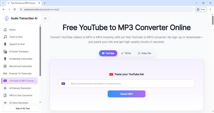 04 Strumento Audio Transcriber AI YouTube to MP3