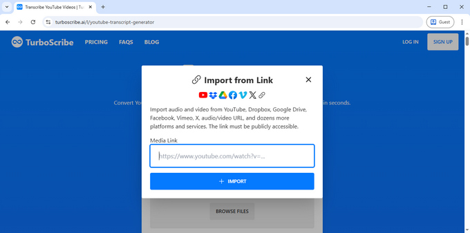 06 Turboscribe kostenloser YouTube-Transkript-Generator