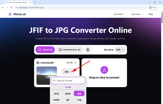 02 出力形式をJPGに設定